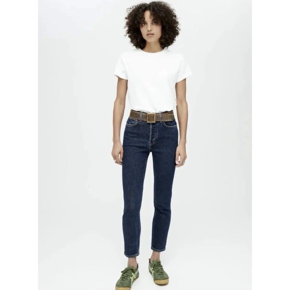 Re/done 90s Comfort Stretch High‎ Rise Ankle Crop Dark Rinse Color Size 26 NWT - Picture 1 of 15